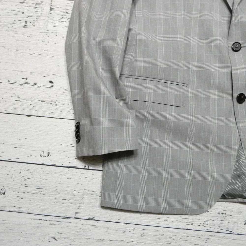 Hugo Boss BOSS Blazer Mens 42L 52 Gray Plaid Stretch Suit Jacket The James3